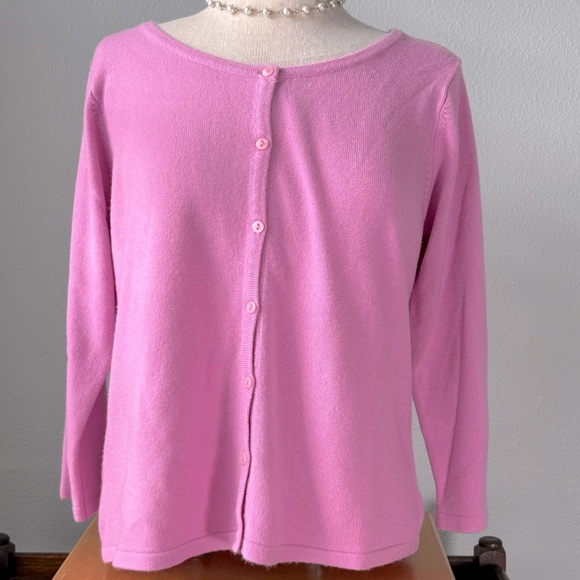 Forenza Sweaters - Vintage 80’s Forenza Bubble Gum Pink, 3/4 Length Sleeve Cardigan Sweater Large
